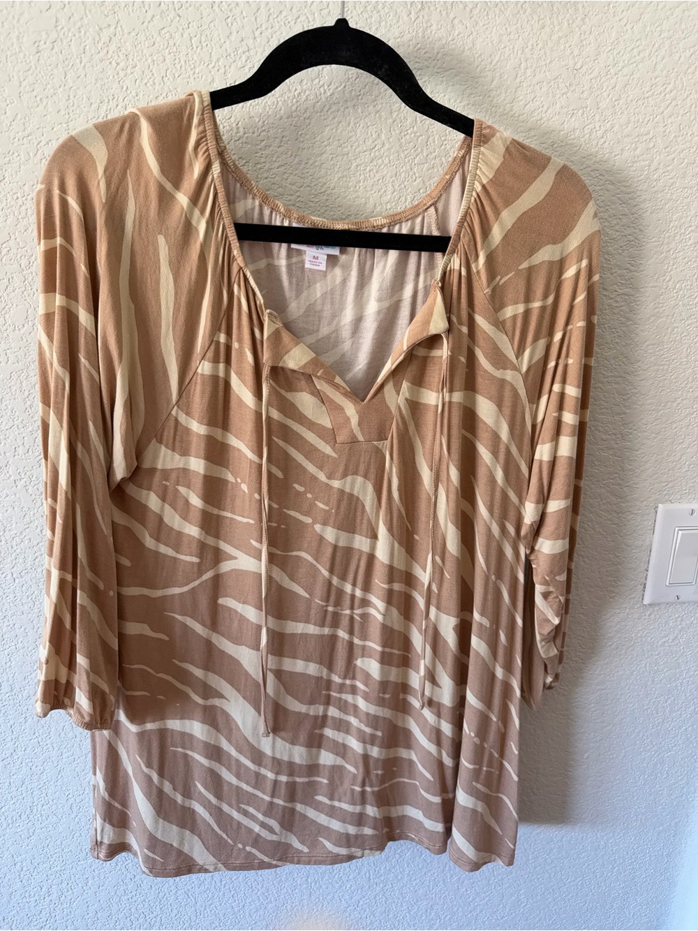 LuLaRoe Beige and Cream Zebra-Print V-Neck Tunic